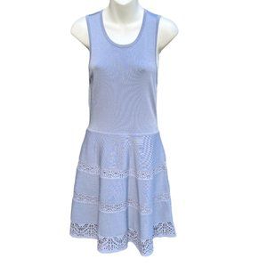 Parker Alabama Knit Sleeveless Tank Dress Sky Blue Leather Trim Size S